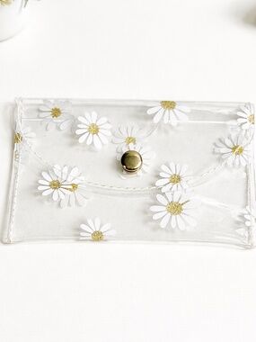 White Floral Clear Card Case Wallet